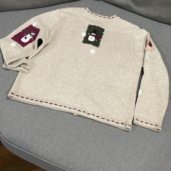 Croft & Barrow Snowman Hearts Snowflakes Christmas Sweater Beige Button‎ PL - Picture 8 of 16